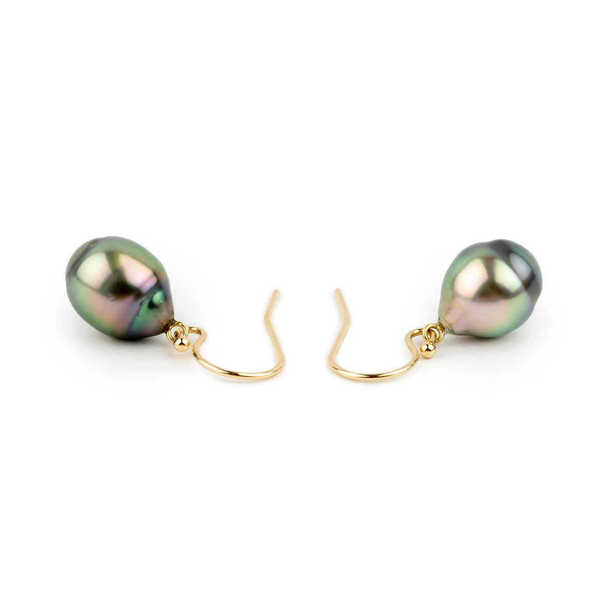 Rainbow Drop Tahitian Pearl Dangle Earrings on 14K Yellow Gold