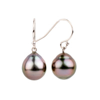 Fiery Fuchsia Drop Tahitian Pearl Dangle Earrings on 14K White Gold