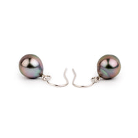 Fiery Fuchsia Drop Tahitian Pearl Dangle Earrings on 14K White Gold
