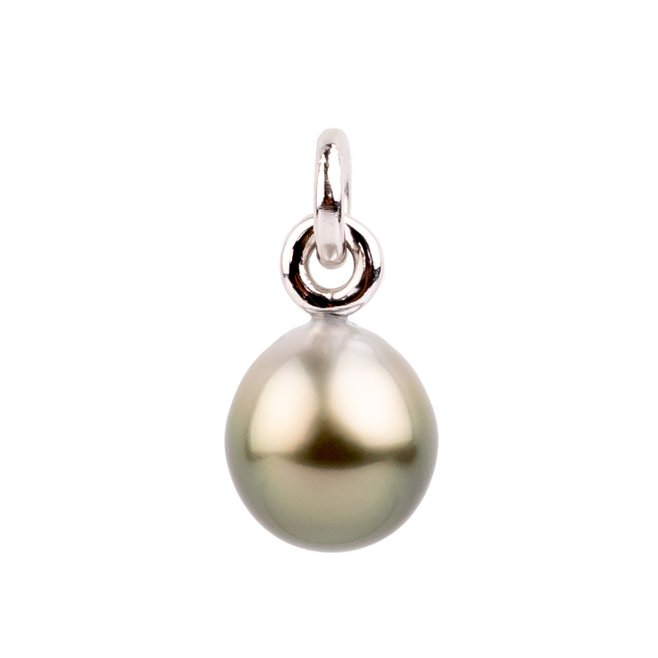 Warm Green Ombré 11.7mm Tahitian Pearl Rava Pendant on 14K White Gold