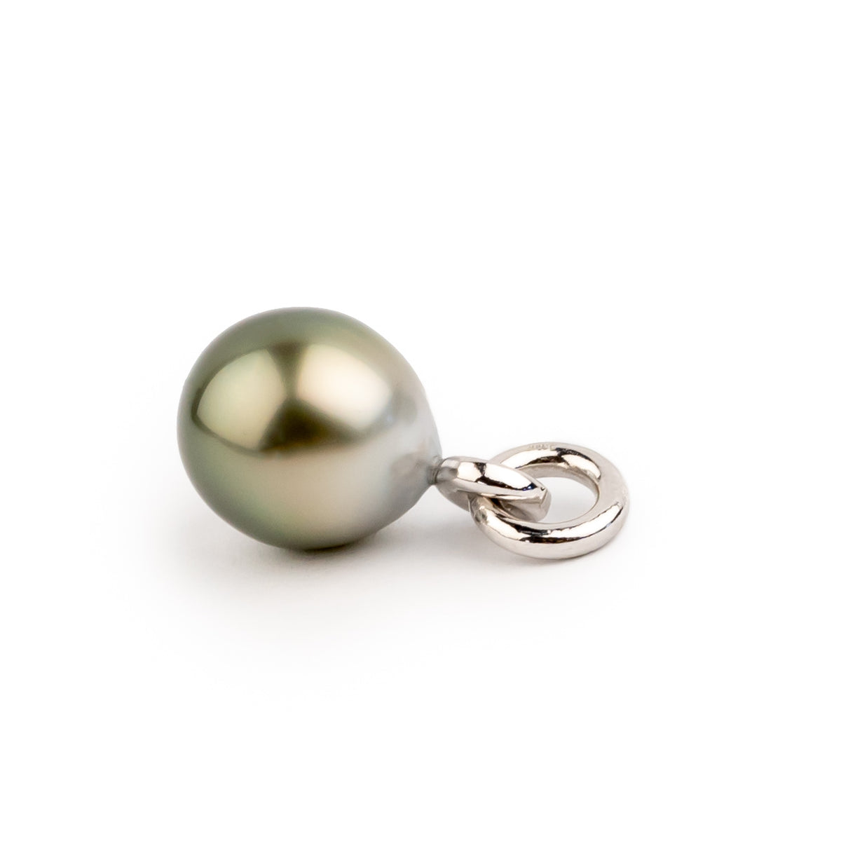 Warm Green Ombré 11.7mm Tahitian Pearl Rava Pendant on 14K White Gold