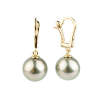Golden Green Tahitian Pearl Lever Back Earrings