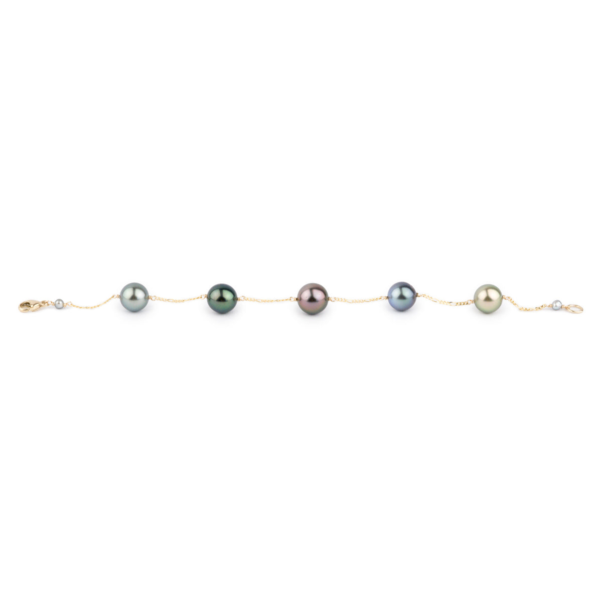 Five Flash Tahitian Pearl Tin Cup Bracelet on 14K Yellow Gold