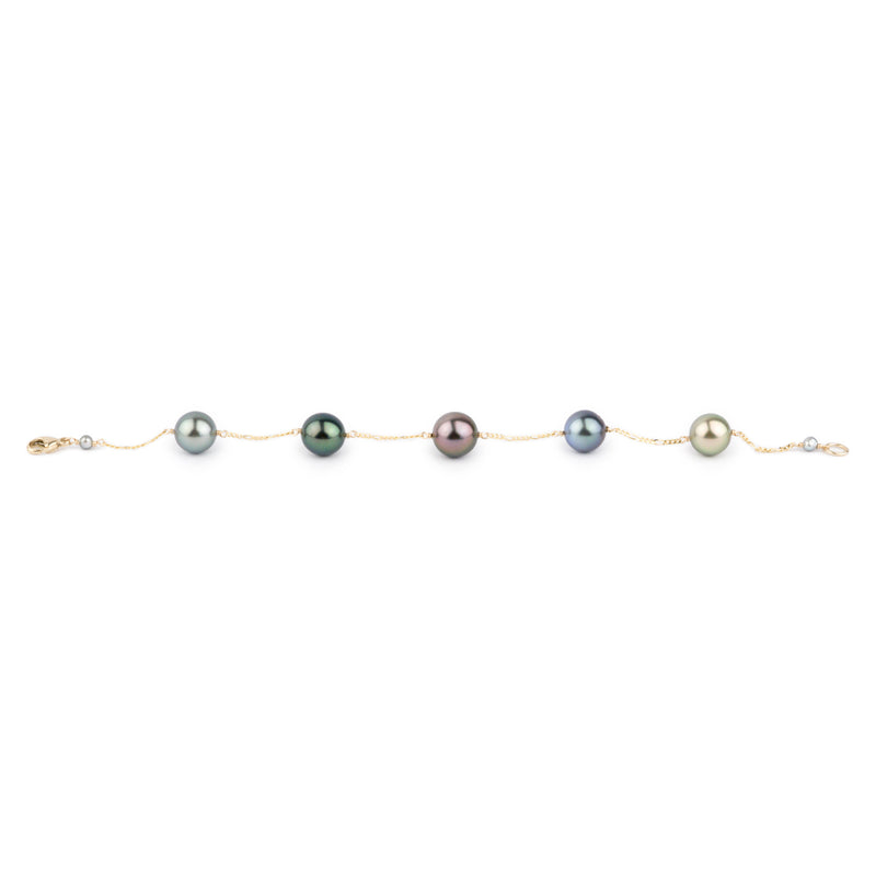 Five Flash Tahitian Pearl Tin Cup Bracelet on 14K Yellow Gold