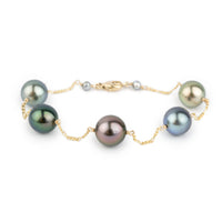 Five Flash Tahitian Pearl Tin Cup Bracelet on 14K Yellow Gold