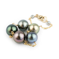 Five Flash Tahitian Pearl Tin Cup Bracelet on 14K Yellow Gold