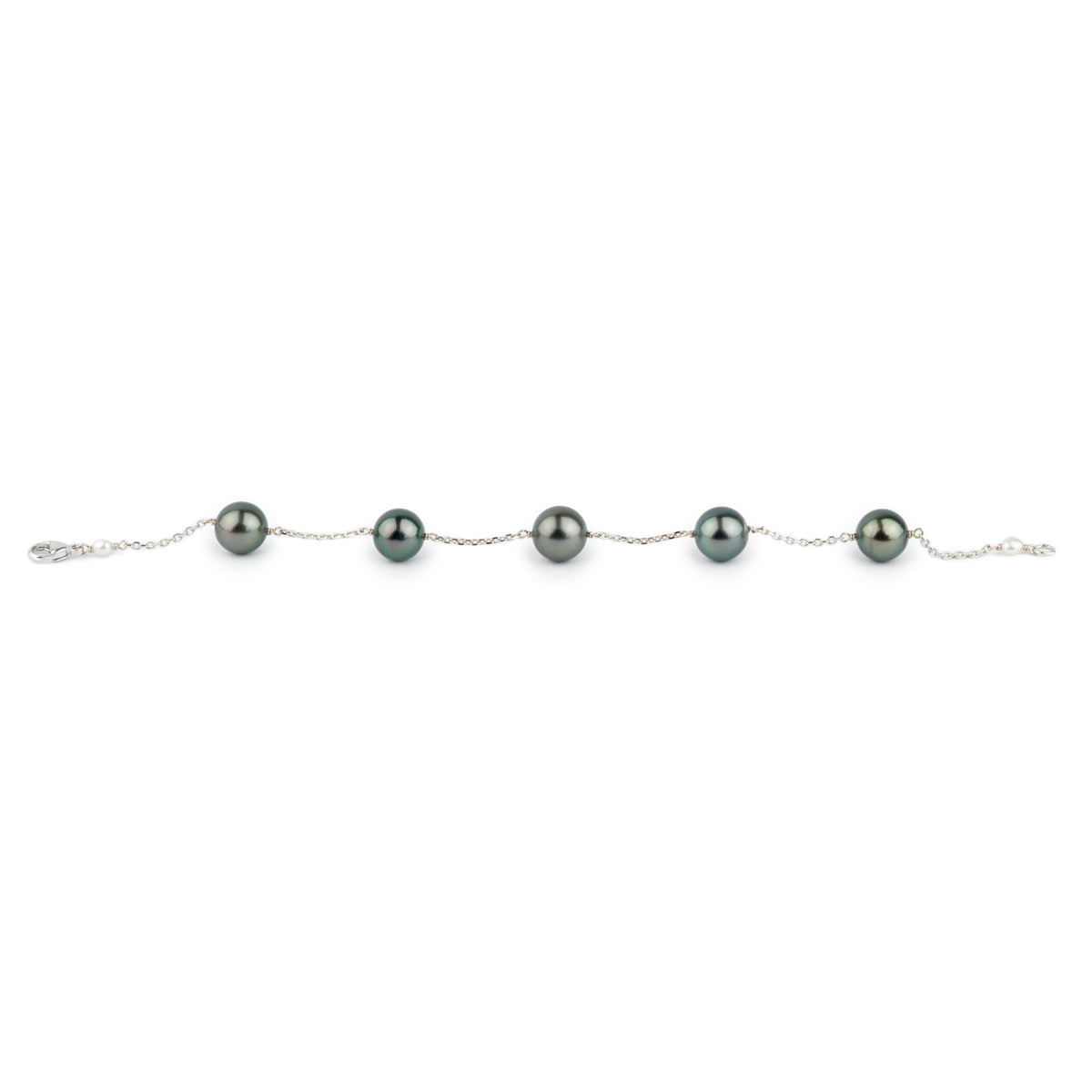 Deep Indigo-Green Tahitian Pearl Tin Cup Bracelet on 14K White Gold