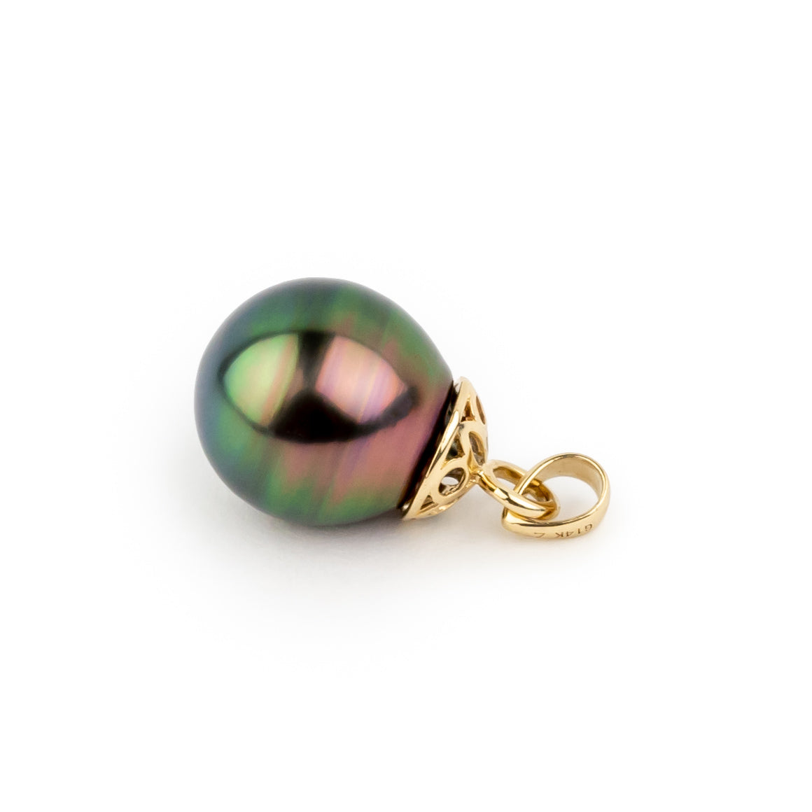 Metallic Plum Peacock 10.5mm Tahitian Pearl Filigree Pendant