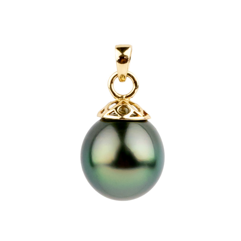 Rainforest Green 10.6mm Tahitian Pearl Filigree Pendant