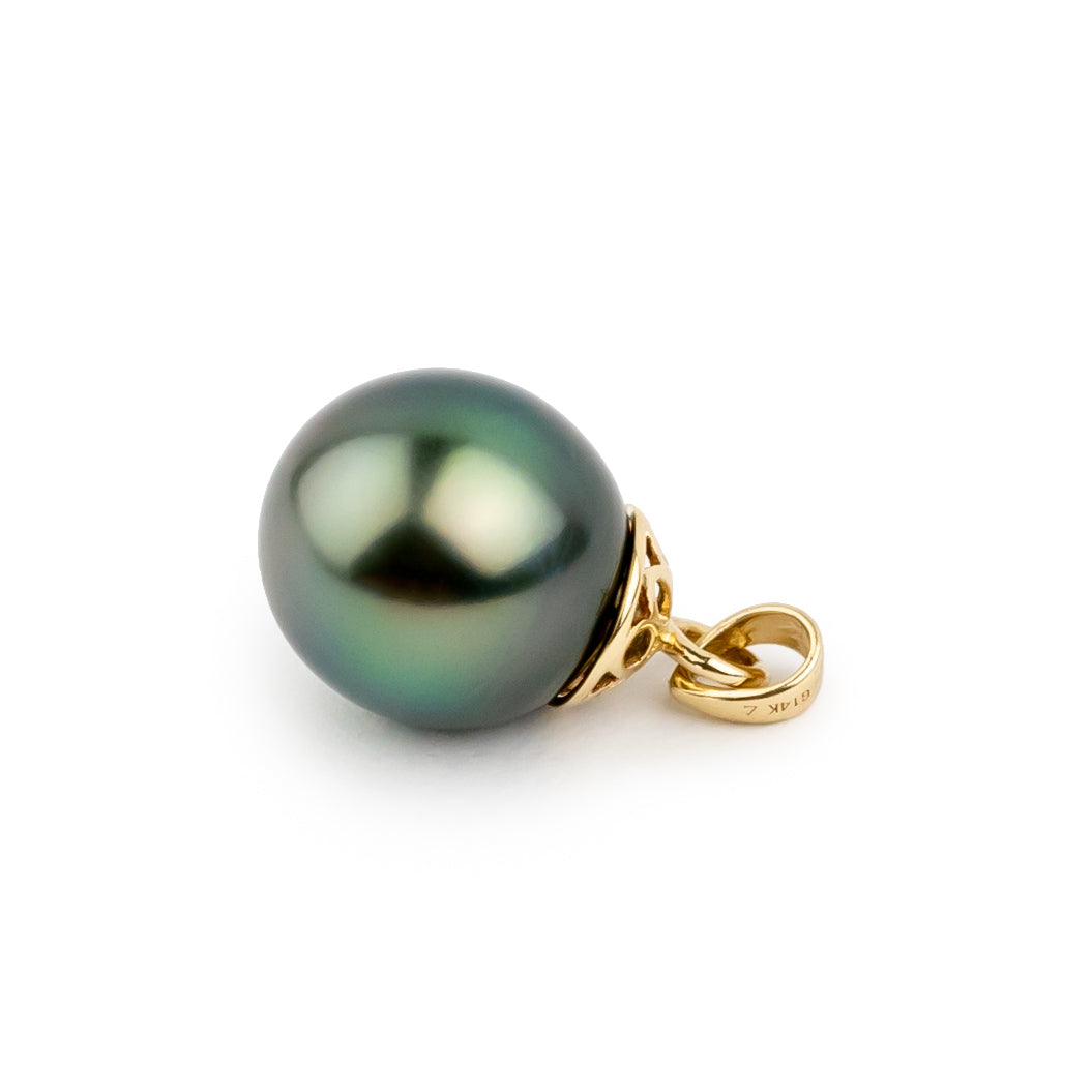 Rainforest Green 10.6mm Tahitian Pearl Filigree Pendant