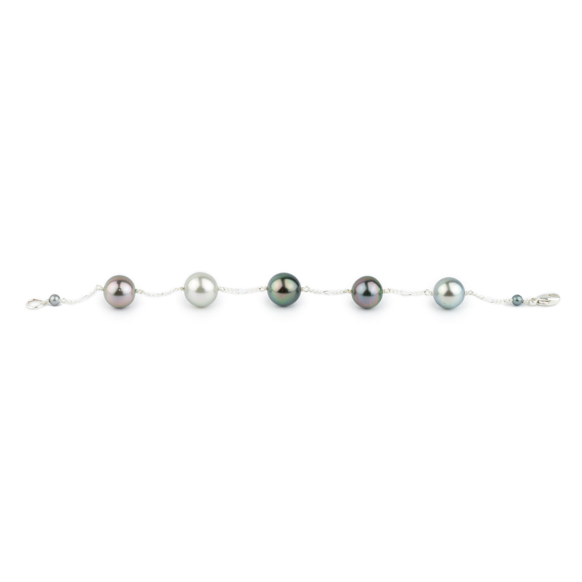 Multi-Colored Tahitian Pearl Tin Cup Bracelet on Sterling Silver