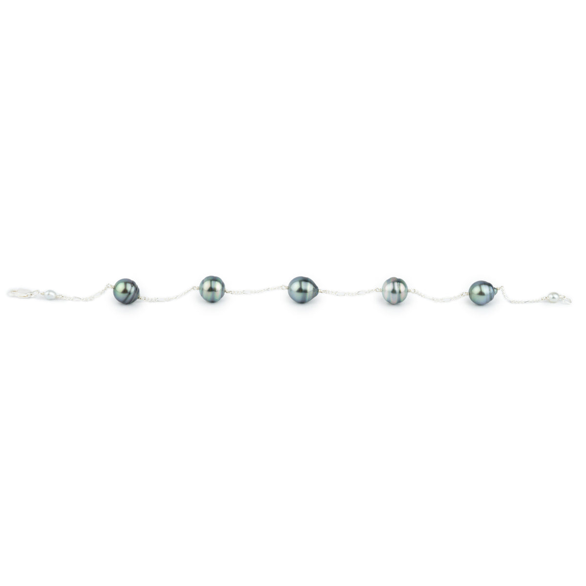 Blue-Pink Circled Tahitian Pearl Tin Cup Bracelet on Sterling Silver