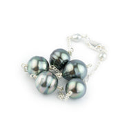 Blue-Pink Circled Tahitian Pearl Tin Cup Bracelet on Sterling Silver
