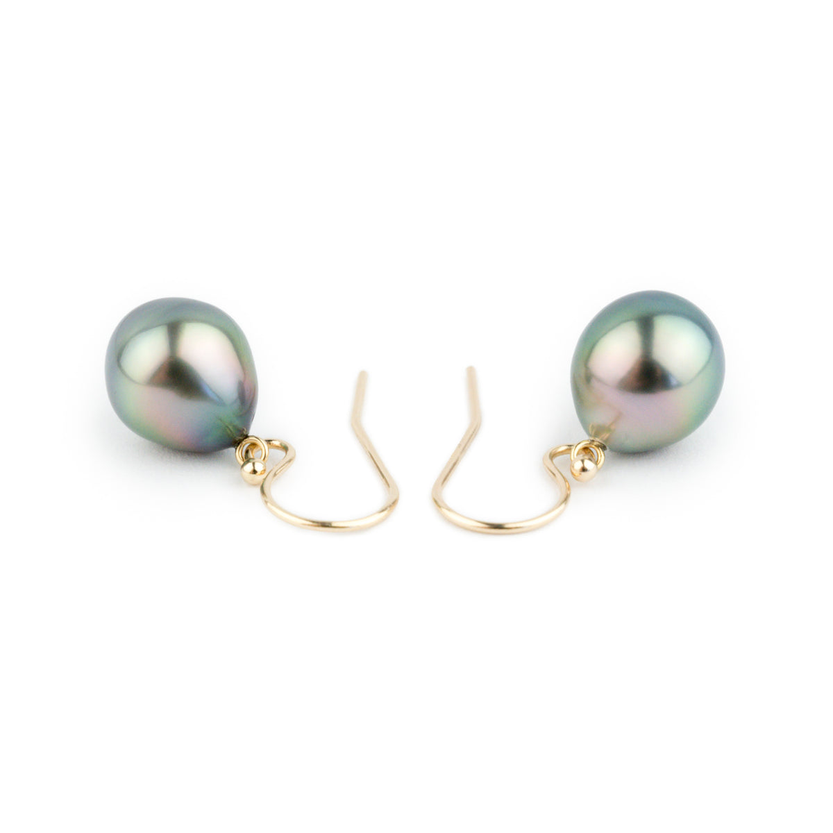 Rainbow Drop Tahitian Pearl Dangle Earrings on 14K Yellow Gold