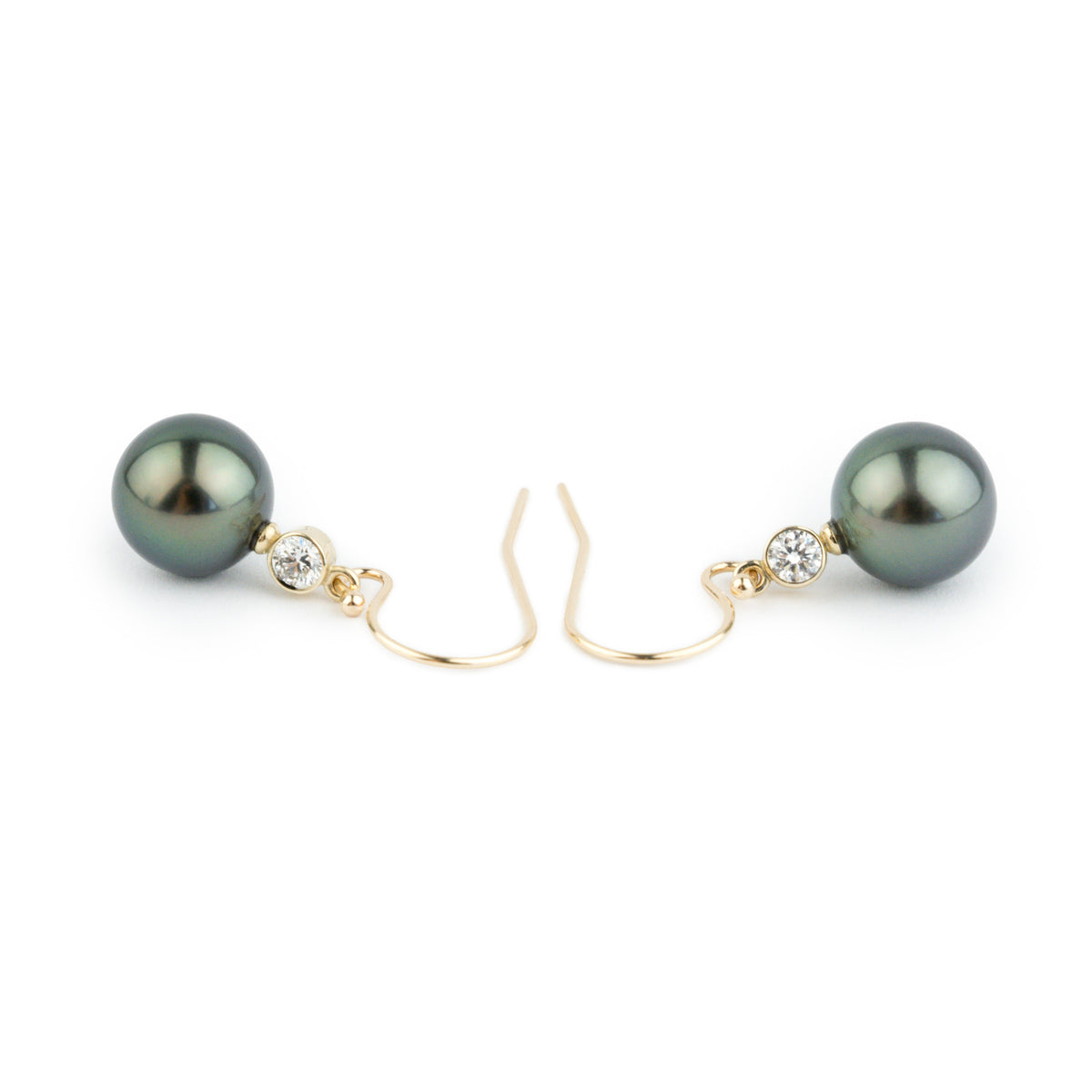 Tahitian Pearl & Diamond Aurora French Hook Earrings on 14K Yellow Gold