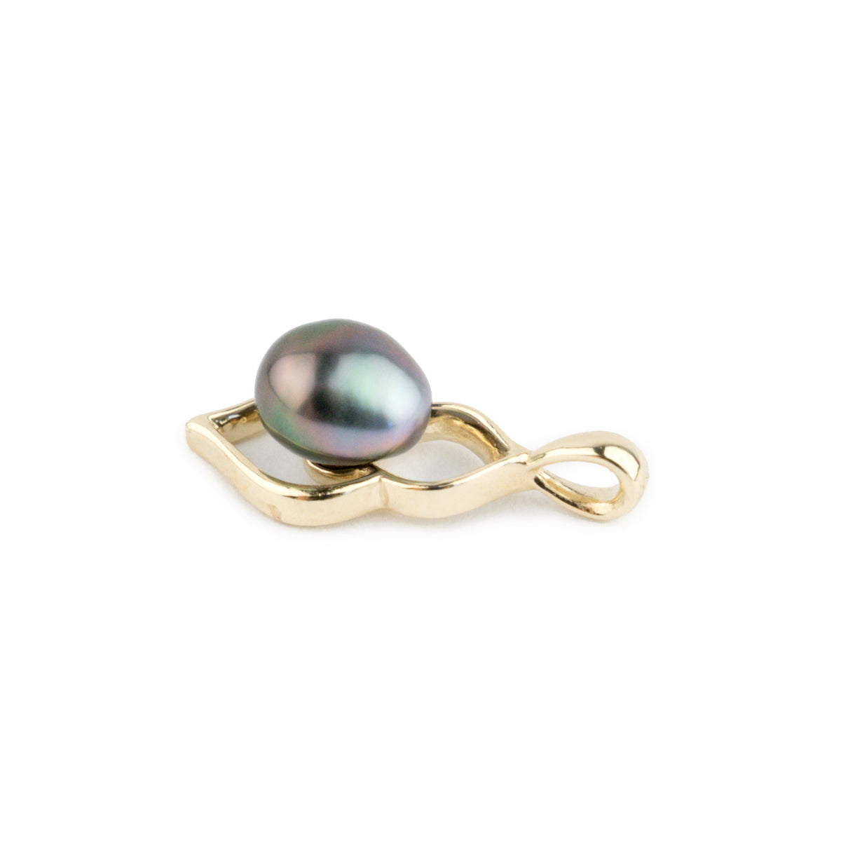 Pink Peacock Keshi Pearl Lotus Pendant on 10K Yellow Gold