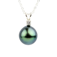Tahitian Pearl & Diamond Electric Blue Green Étoile Necklace on Sterling Silver