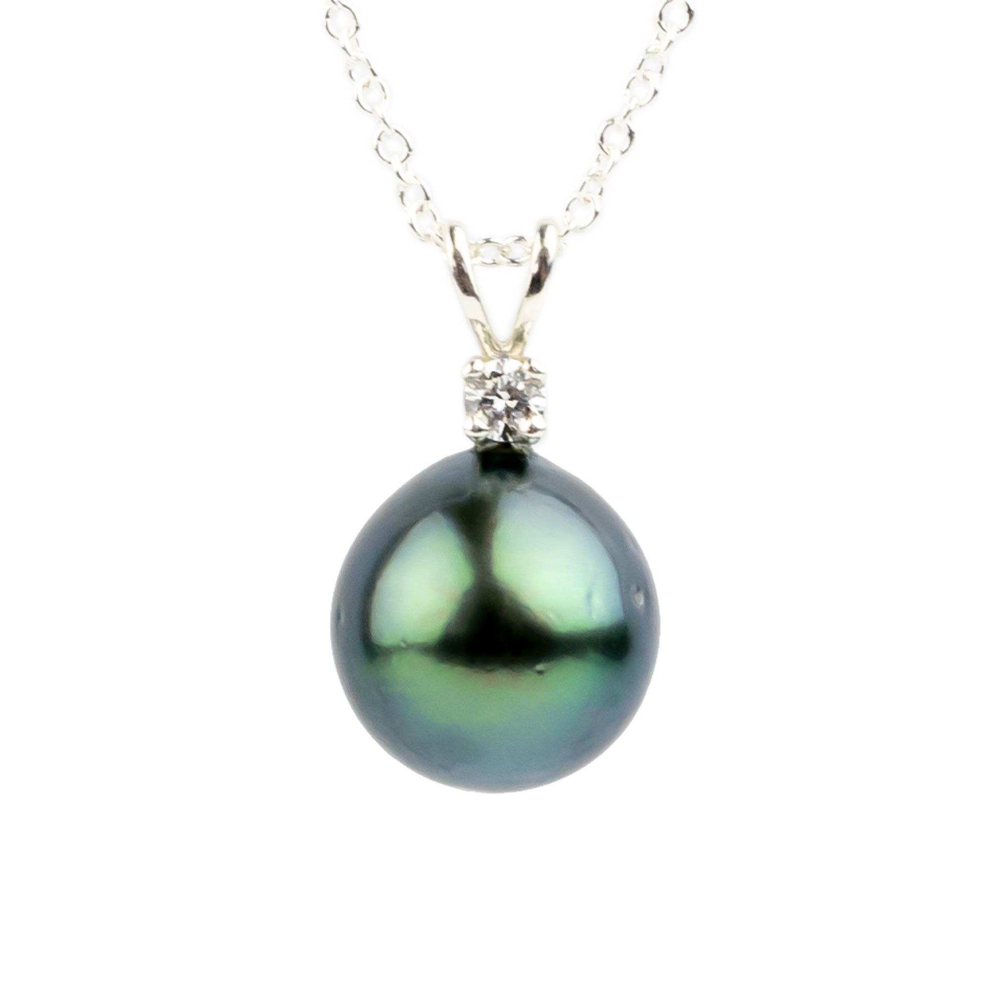 Tahitian Pearl & Diamond Electric Blue Green Étoile Necklace on Sterling Silver