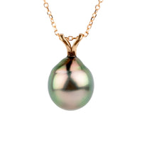 Vibrant Pink Green 9.1mm Tahitian Pearl I'a Necklace on 14K Rose Gold