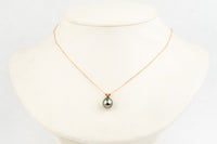 Vibrant Pink Green 9.1mm Tahitian Pearl I'a Necklace on 14K Rose Gold