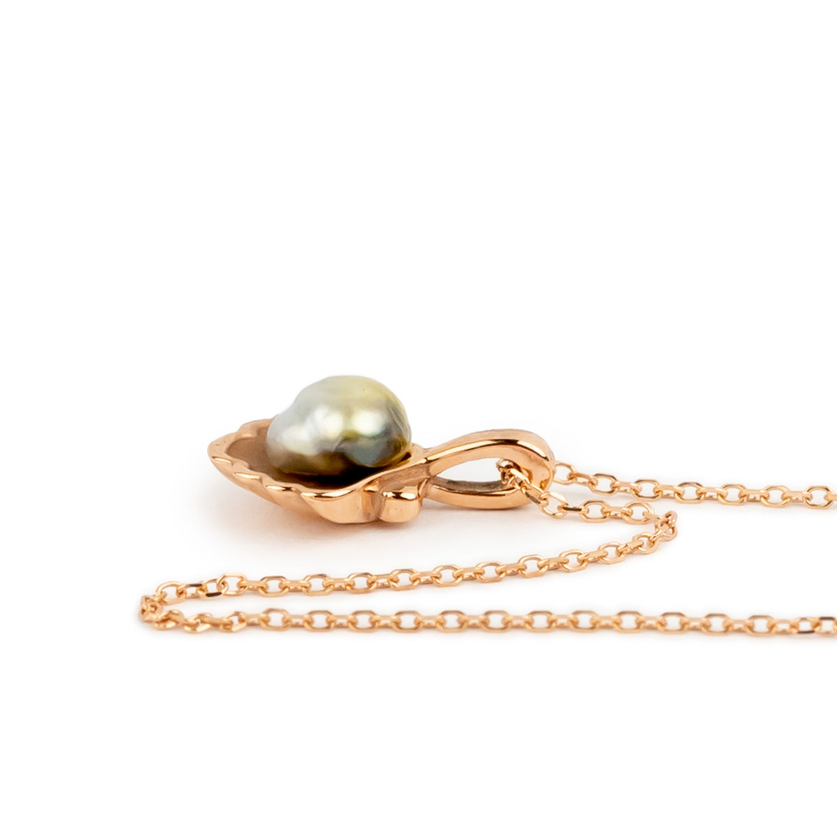 Tahitian Keshi Pearl 14K Rose Gold Seashell Necklace