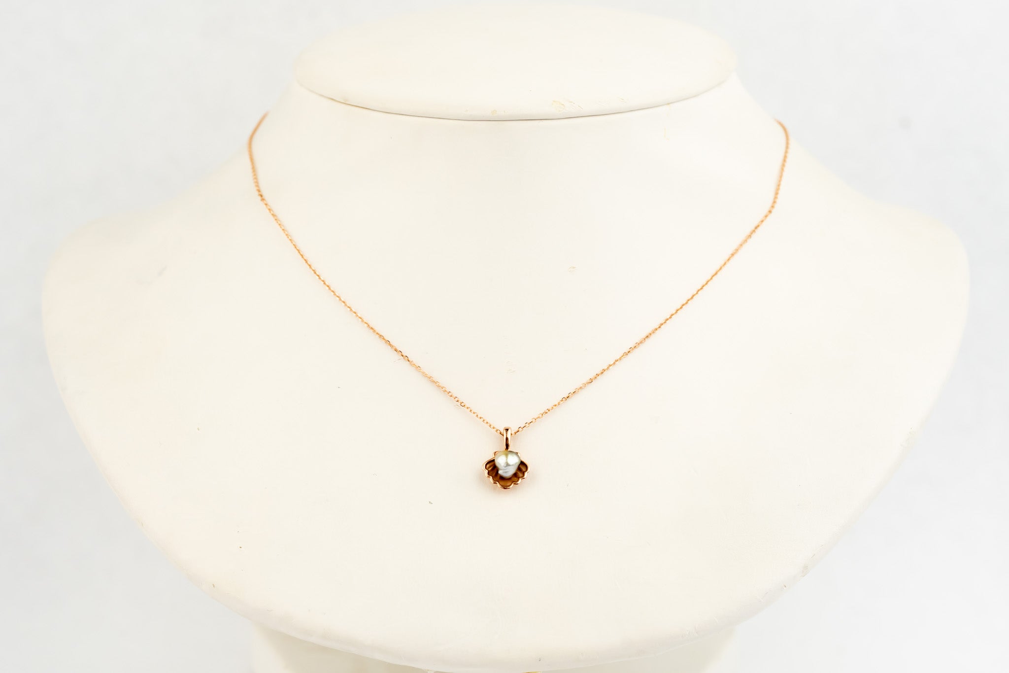 Tahitian Keshi Pearl 14K Rose Gold Seashell Necklace