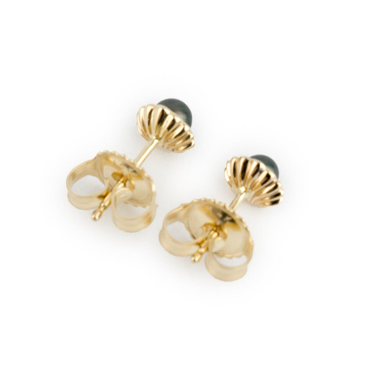 Dark Green Keshi Pearl Seashell Stud Earrings