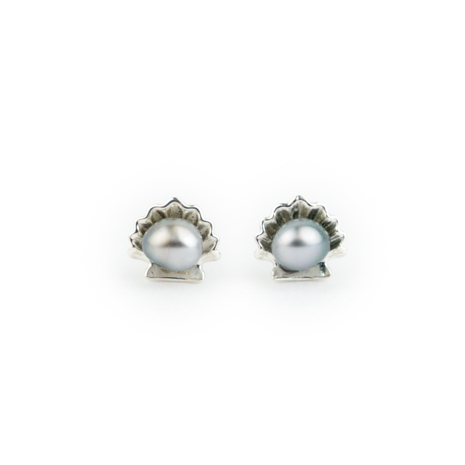 Baby Blue Keshi Pearl Sterling Silver Seashell Stud Earrings