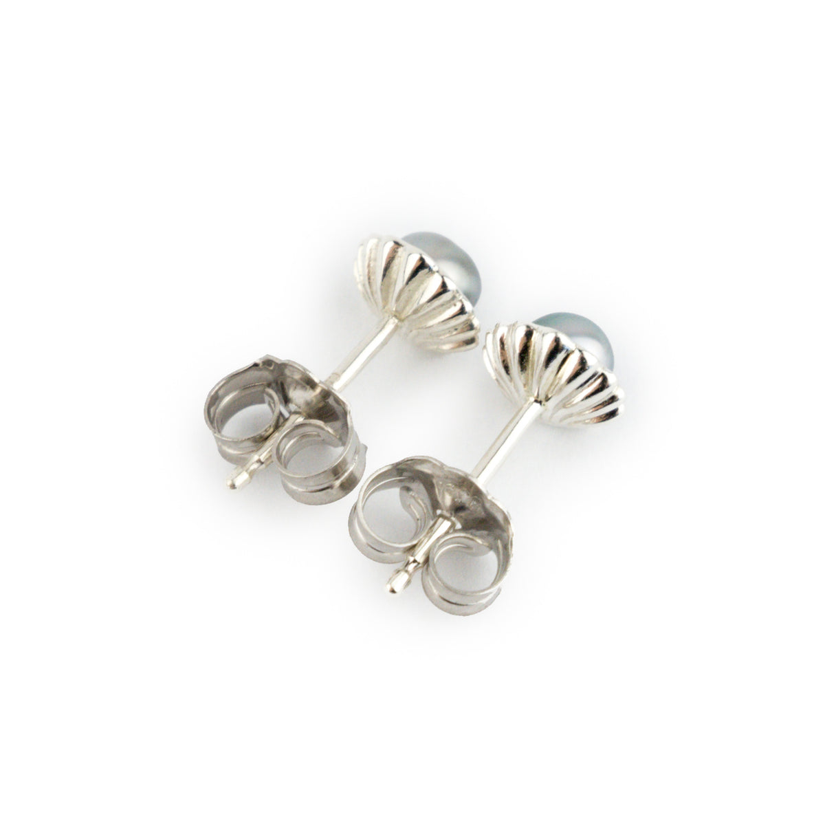 Silvery Blue Keshi Pearl Seashell Stud Earrings