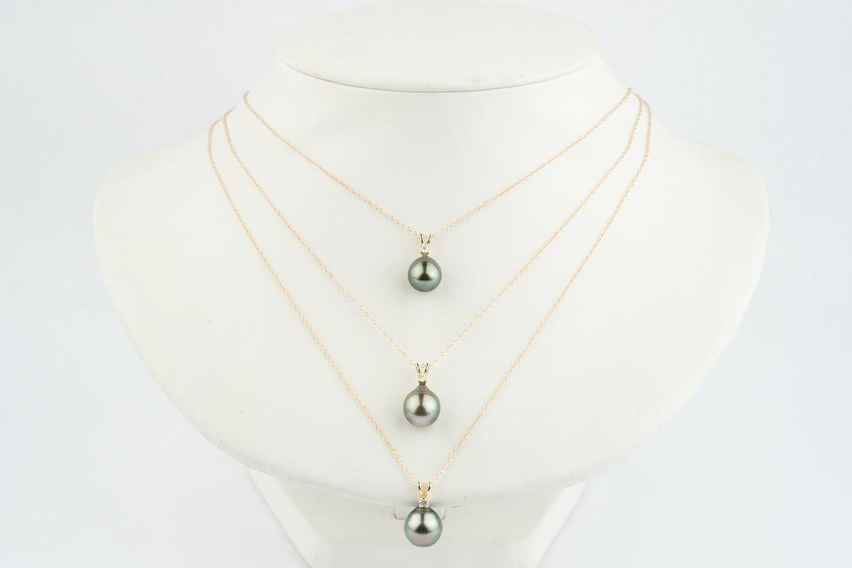Tahitian Pearl & Diamond Pink-Green Étoile Necklace on 10K Gold
