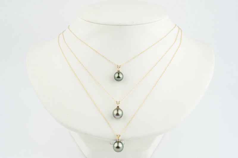 Tahitian Pearl & Diamond Pink-Green Étoile Necklace on 10K Gold