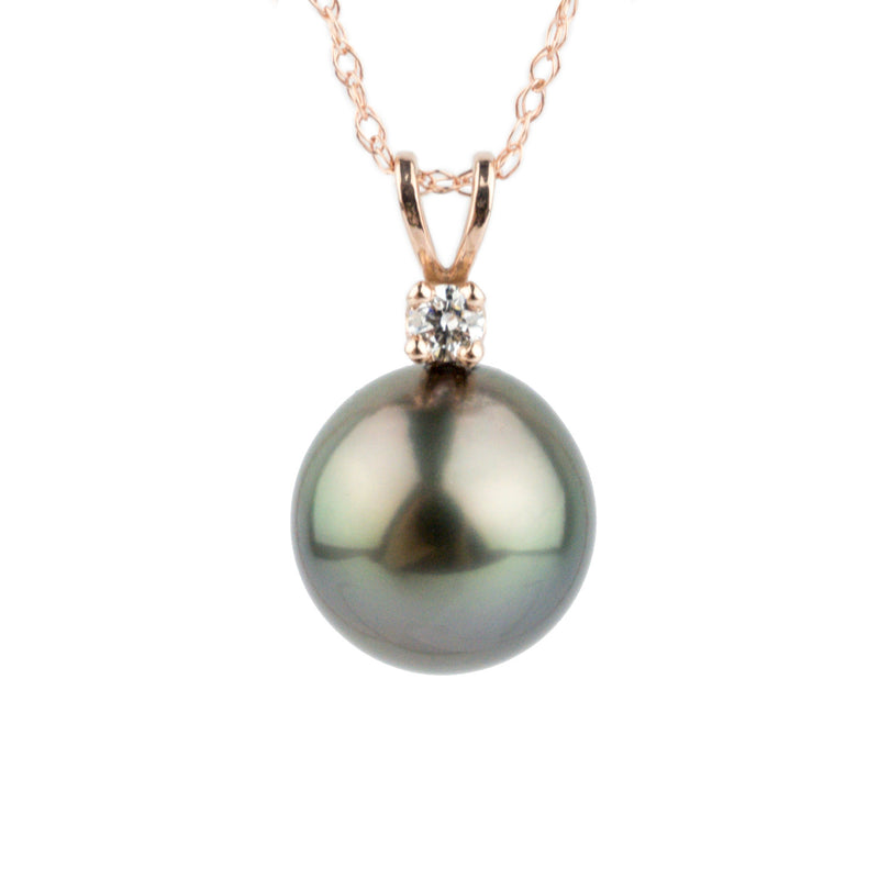 Tahitian Pearl & Diamond Plum Peacock Étoile Necklace on 10K Rose Gold
