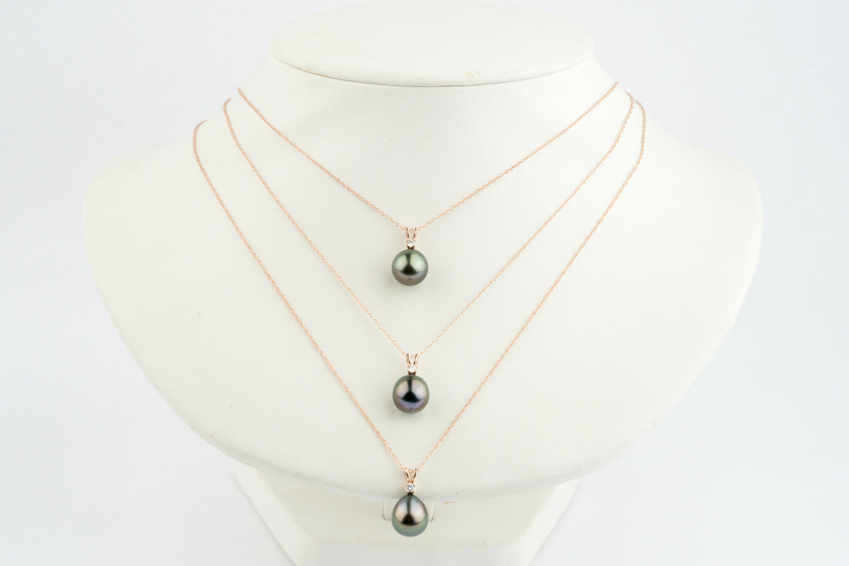 Tahitian Pearl & Diamond Plum Peacock Étoile Necklace on 10K Rose Gold