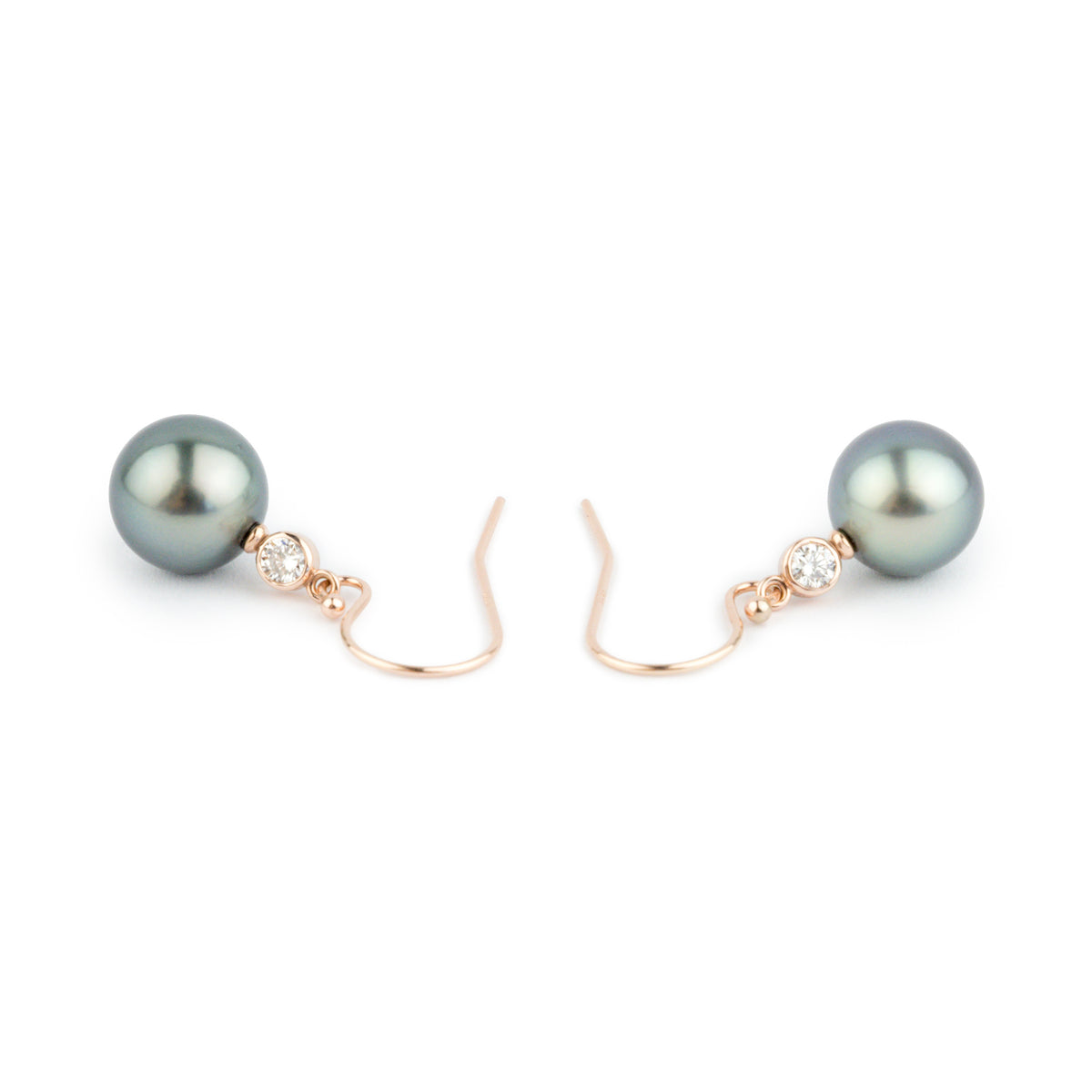 Tahitian Pearl & Diamond Aurora French Hook Earrings on 14K Rose Gold