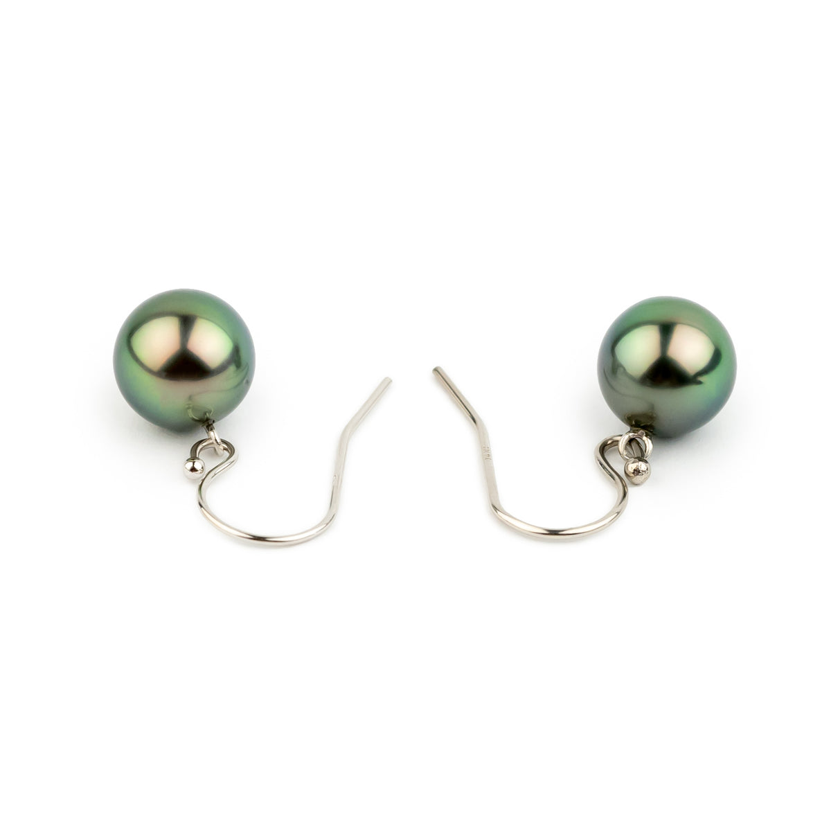 Pink Peacock Tahitian Pearl Dangle Earrings on 14K White Gold
