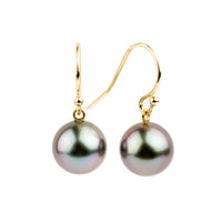 Purple Glow Tahitian Pearl Dangle Earrings on 14K Yellow Gold