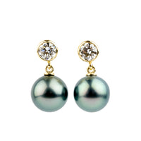 Tahitian Pearl & Diamond Nova Earrings on 14K Yellow Gold