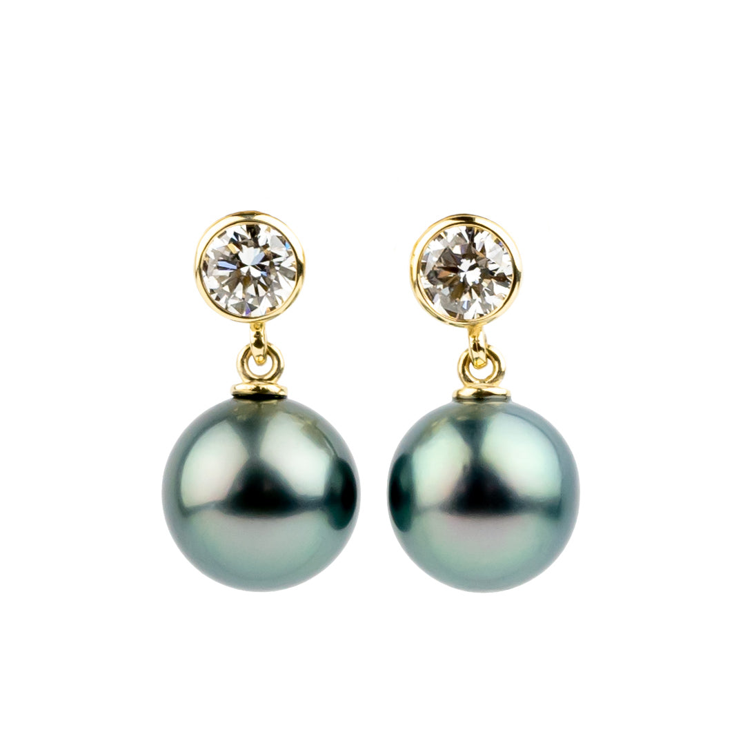 Tahitian Pearl & Diamond Nova Earrings on 14K Yellow Gold