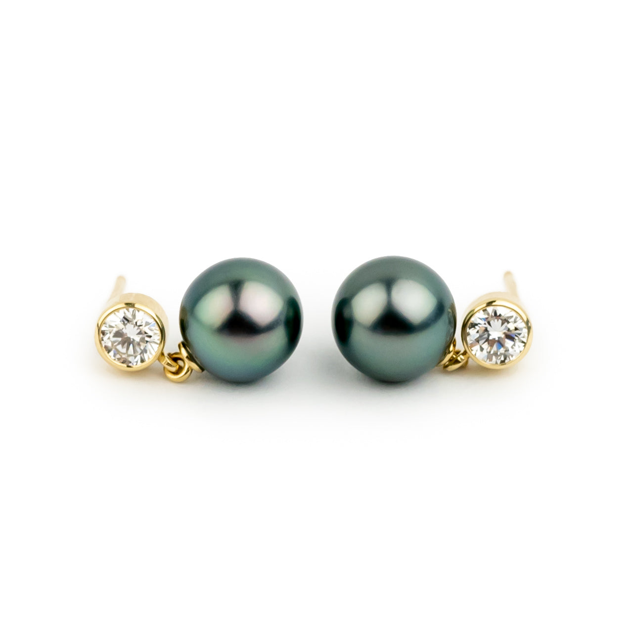 Tahitian Pearl & Diamond Nova Earrings on 14K Yellow Gold