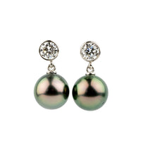 Tahitian Pearl & Diamond Nova Earrings on 14K White Gold