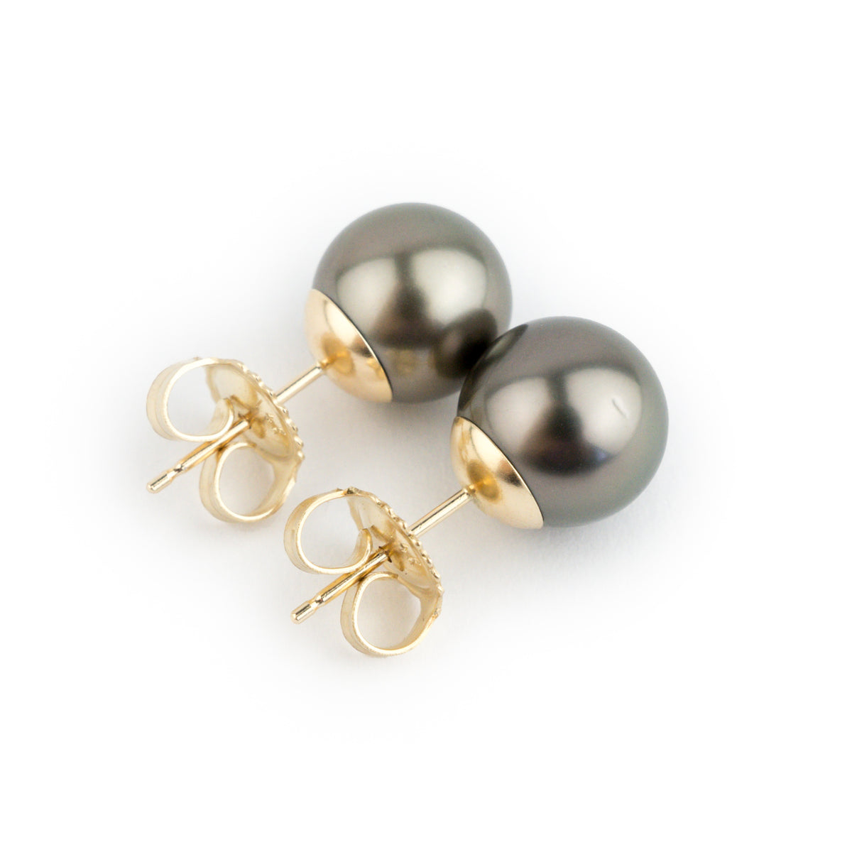 Dark Pink-Green 9-9.8mm Tahitian Pearl Stud Earrings