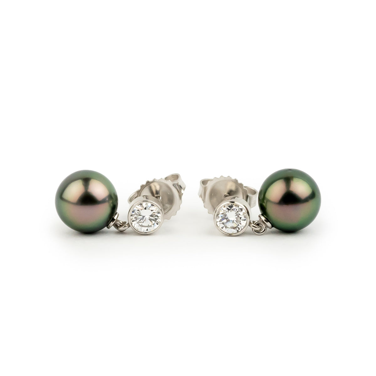 Tahitian Pearl & Diamond Nova Earrings on 14K White Gold