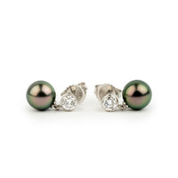 Tahitian Pearl & Diamond Nova Earrings on 14K White Gold