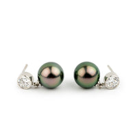 Tahitian Pearl & Diamond Nova Earrings on 14K White Gold