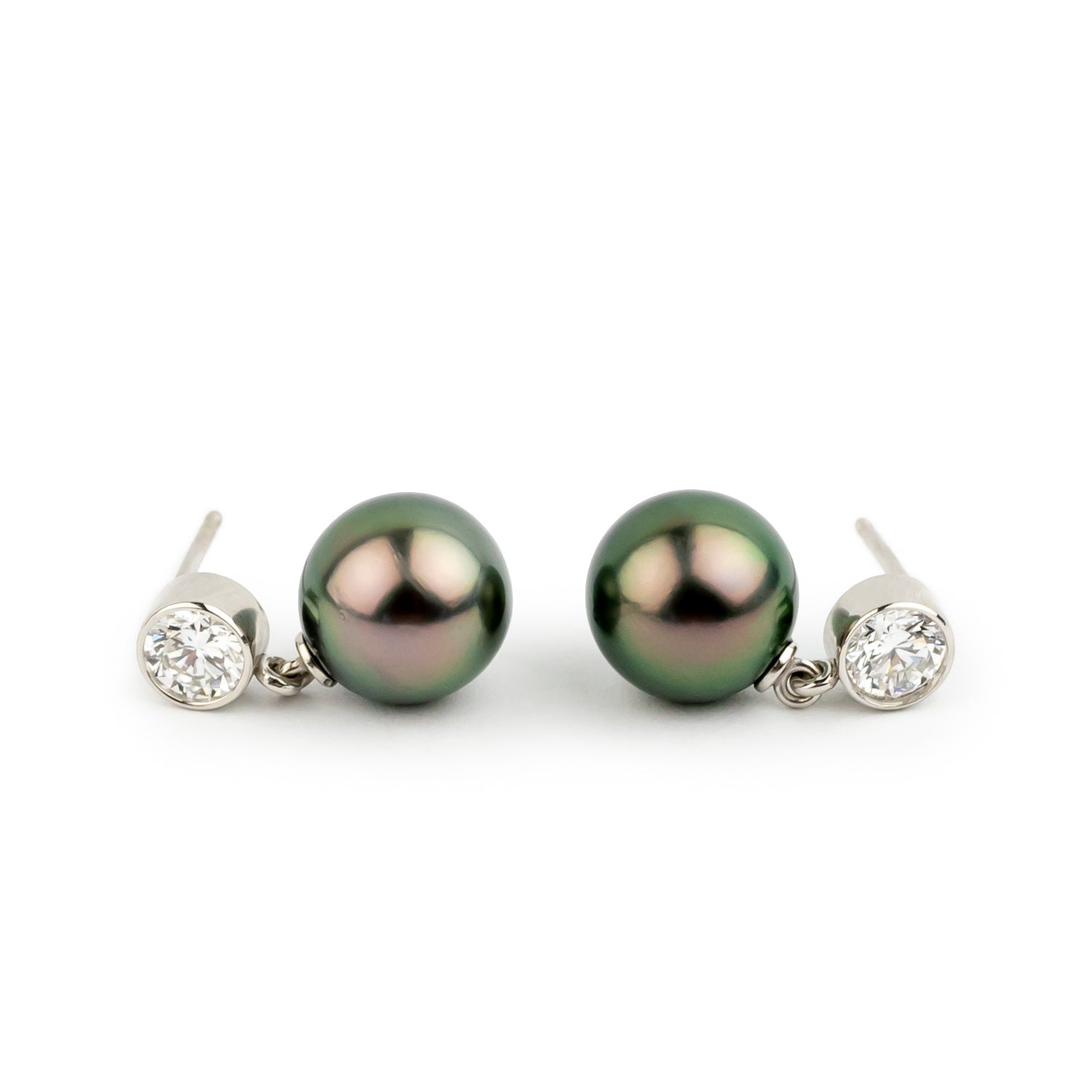 Tahitian Pearl & Diamond Nova Earrings on 14K White Gold