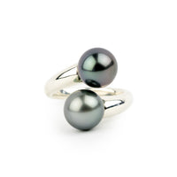 Double Tahitian Pearl Ring on Sterling Silver