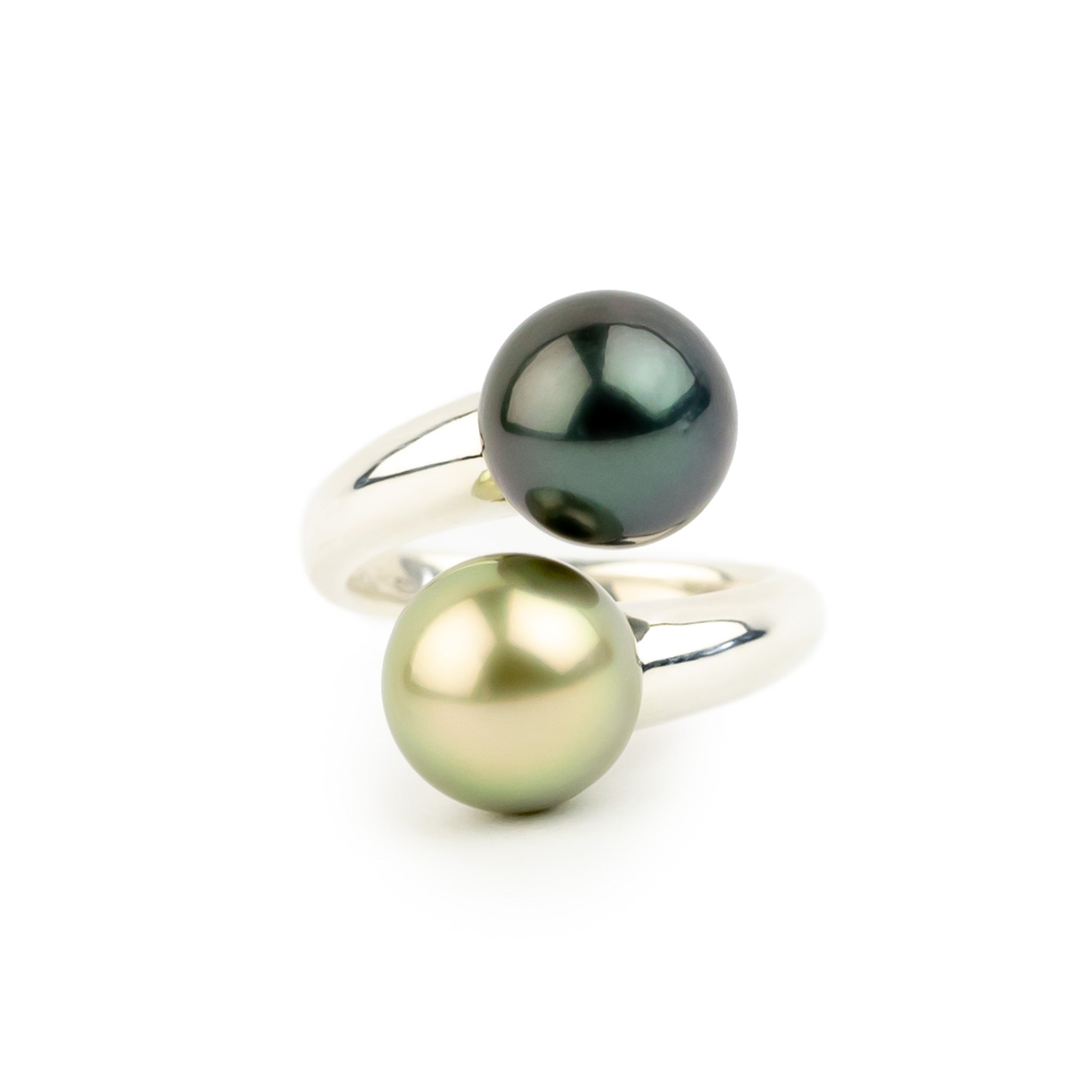 Double Tahitian Pearl Ring on Sterling Silver
