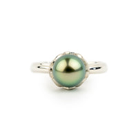 Spring Green Rosebud Tahitian Pearl Ring on Sterling Silver
