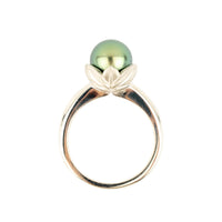 Spring Green Rosebud Tahitian Pearl Ring on Sterling Silver