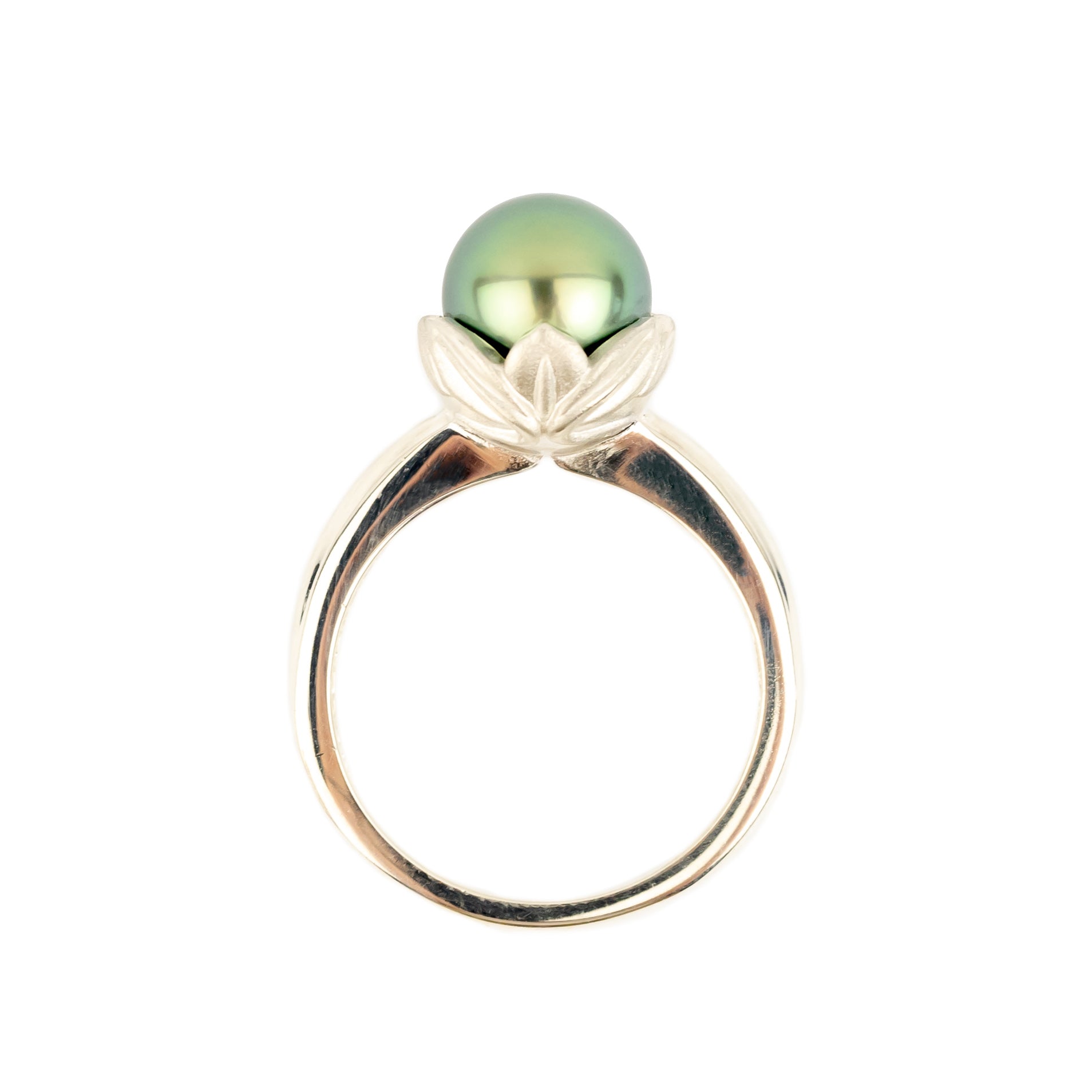 Spring Green Rosebud Tahitian Pearl Ring on Sterling Silver